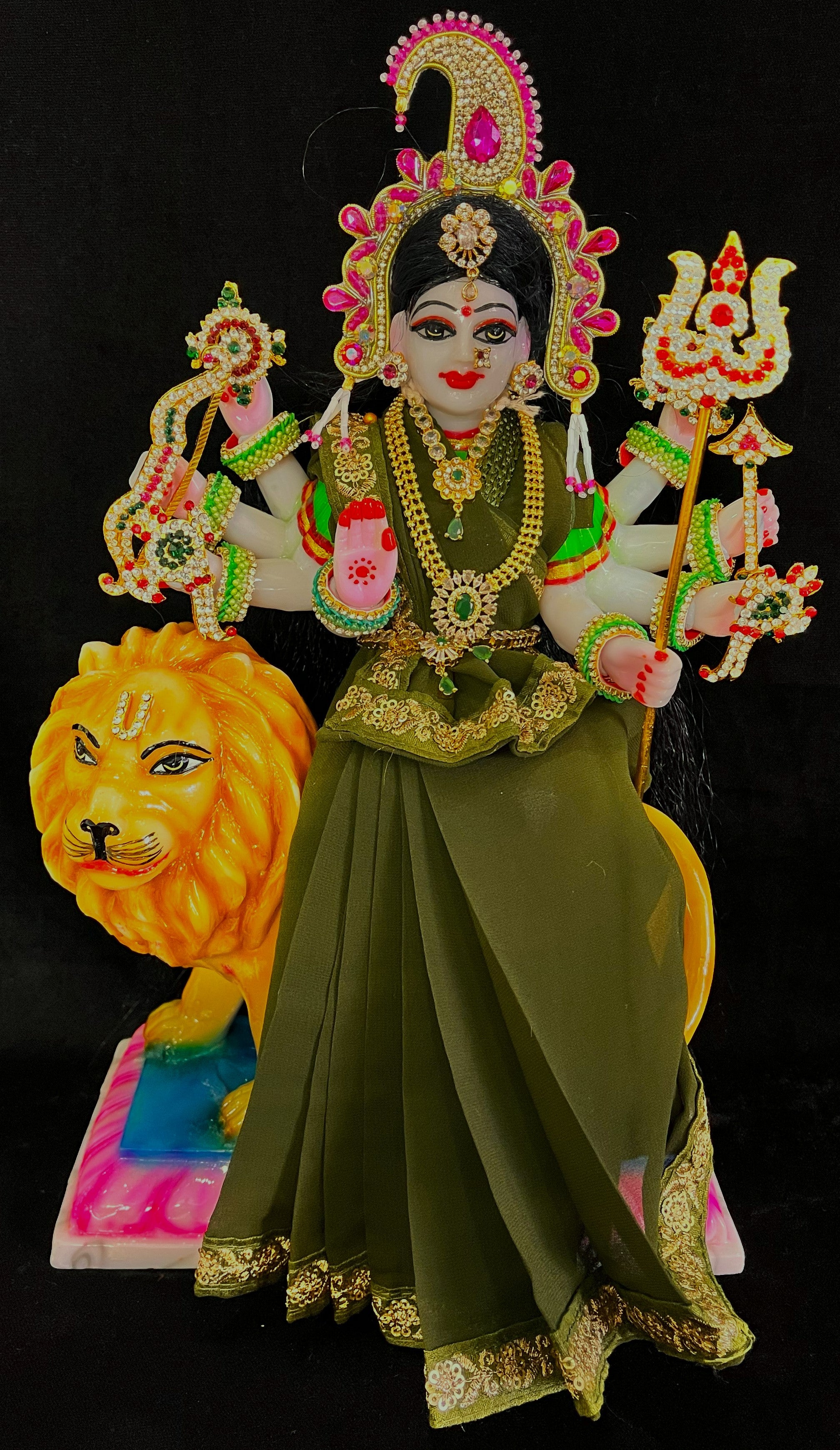 Deity Pre-stitched Saree made of Chiffon Material - Sap Green Saree with Sap Green sequence border and blouse 1