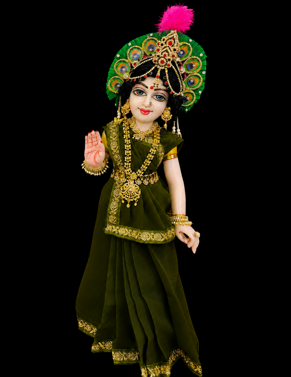 Deity Pre-stitched Saree made of Chiffon Material - Sap Green Saree with Sap Green sequence border and blouse 2