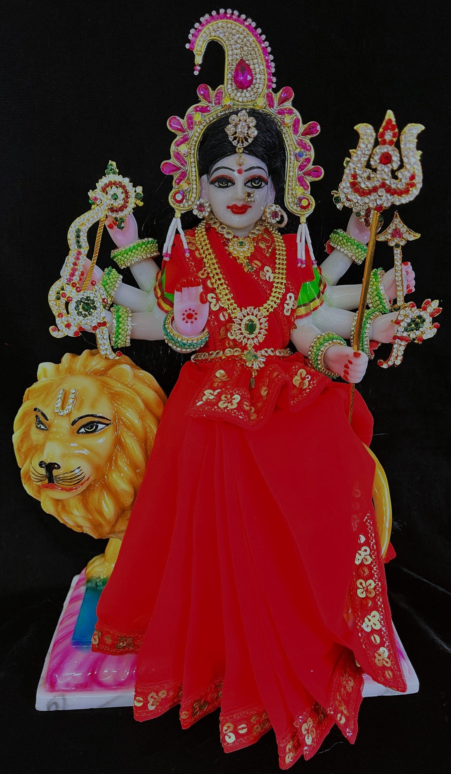 Deity Pre-stitched Saree made of Chiffon Material - Red Saree with Red sequence border and blouse