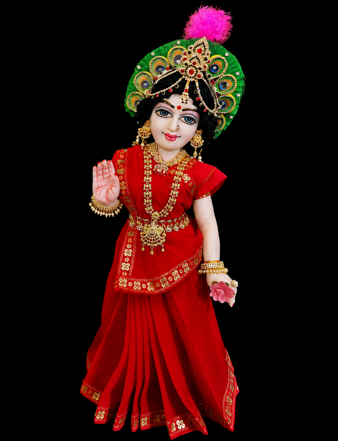 Deity Pre-stitched Saree made of Chiffon Material - Red Saree with Red sequence border and blouse 2