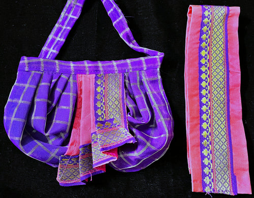 Deity dhoti and patka shalya / Uparna vastra made of Checks Organza Dhoti (Not Pure Silk) - Royal Blue Dhoti with Light Pink running zari border and Light Pink plain silk shalya with Royal Blue zari border