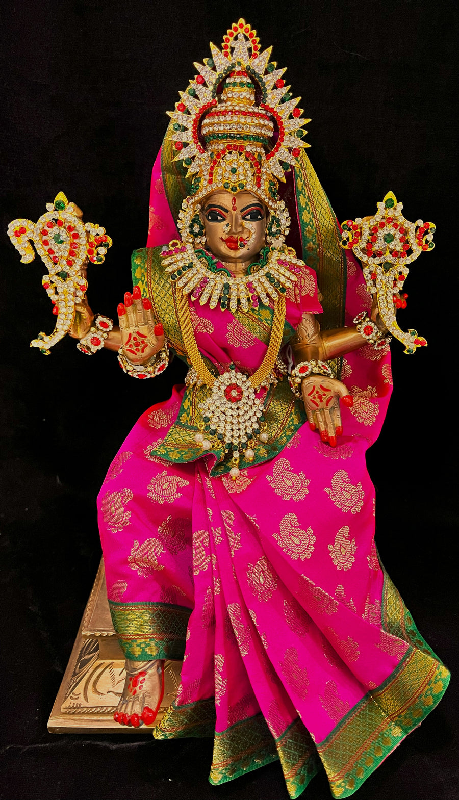 Royal Pre-Stitched Tapeta Silk Devi Saree - Rani Pink Saree with Dark Green border