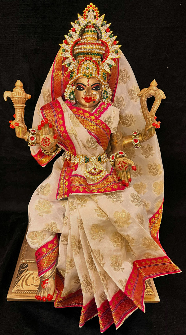 Royal Pre-Stitched Tapeta Silk Devi Saree - Off White Saree with Rani Pink border