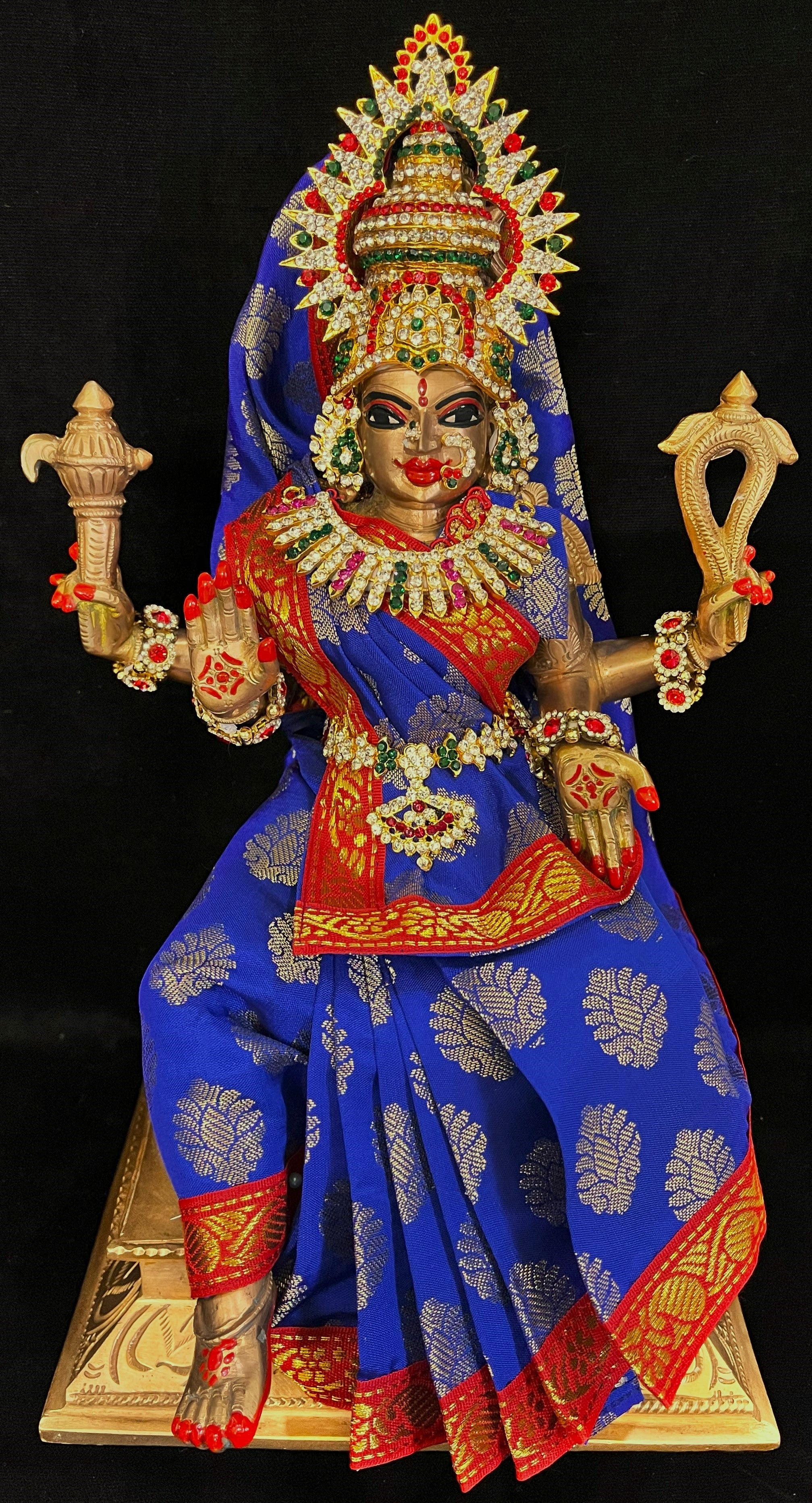 Royal Pre-Stitched Tapeta Silk Devi Saree - Royal Blue Saree with Red border 1