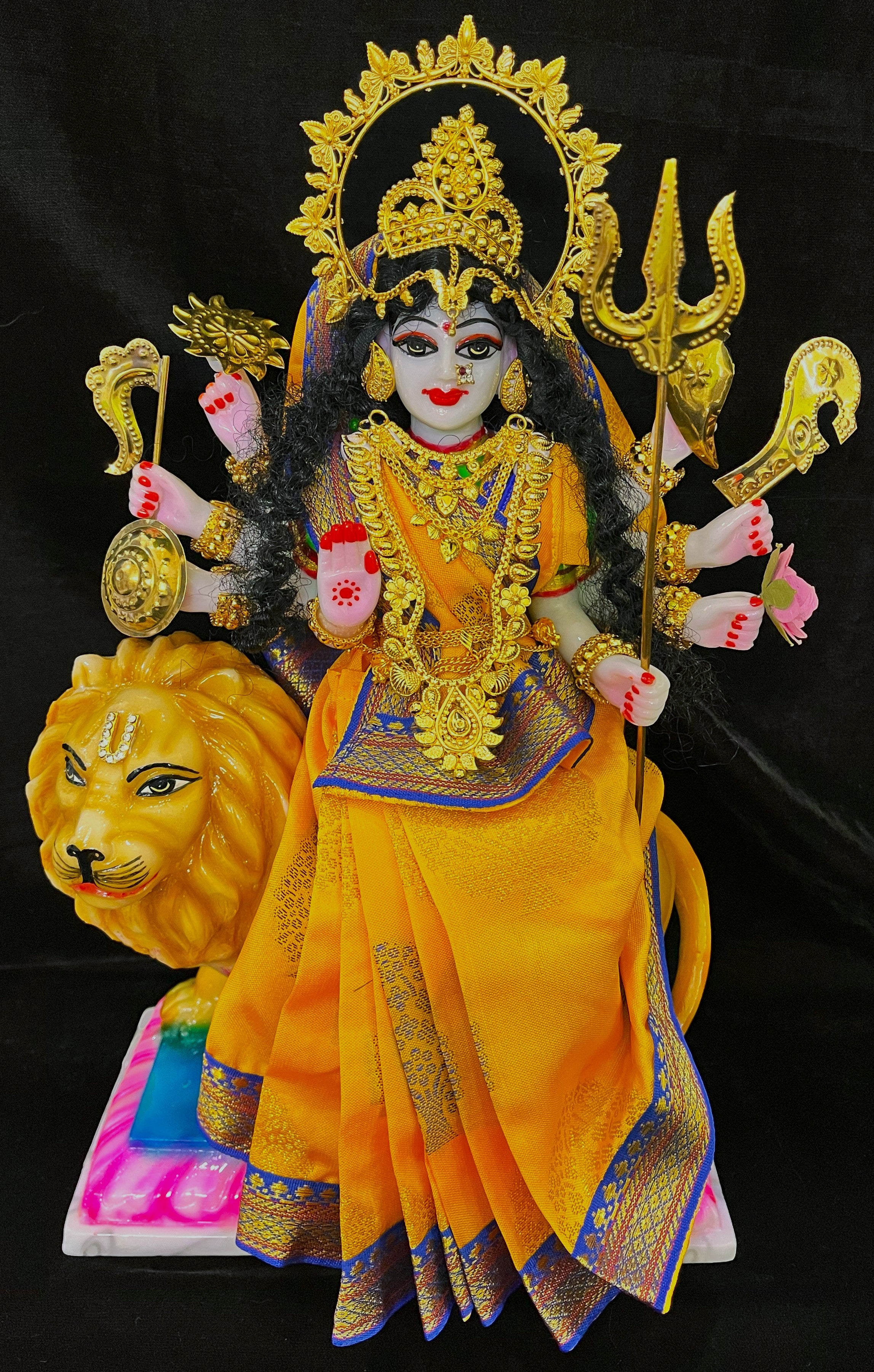 Royal Pre-Stitched Tapeta Silk Devi Saree - Yellow Saree with Royal Blue border 1