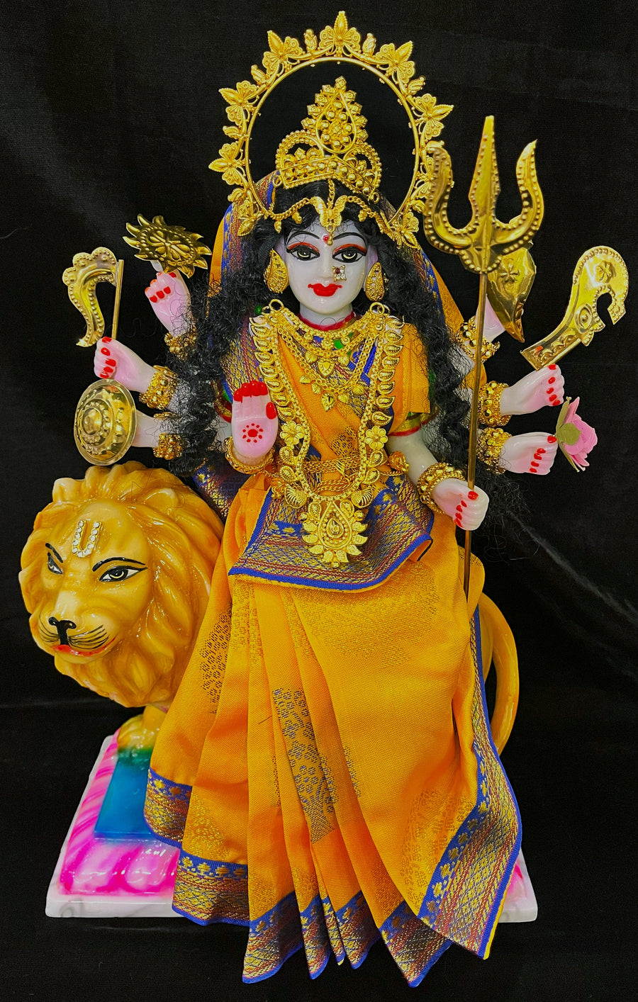 Royal Pre-Stitched Tapeta Silk Devi Saree - Yellow Saree with Royal Blue border