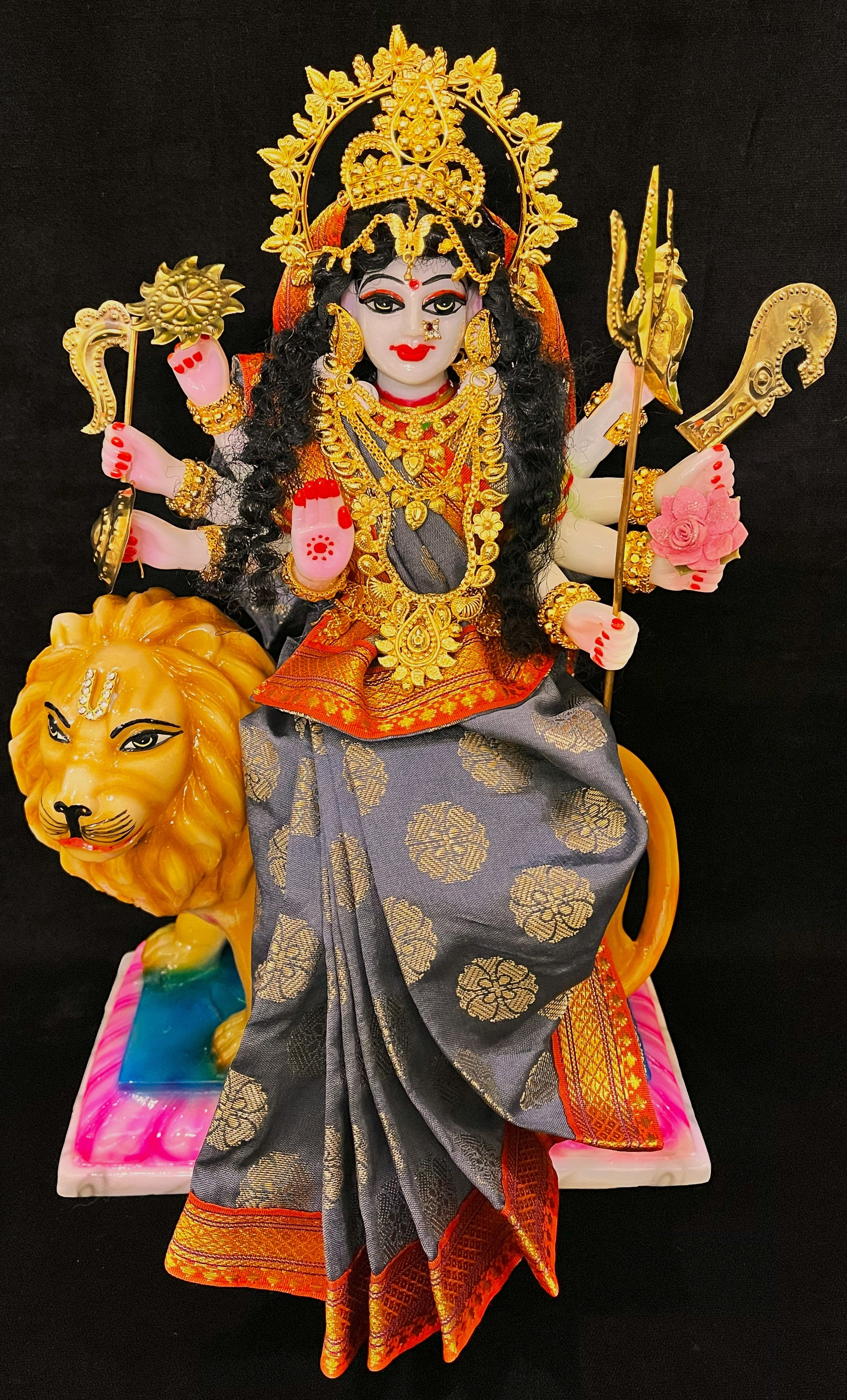 Royal Pre-Stitched Tapeta Silk Devi Saree - Grey Saree with Orange border 1