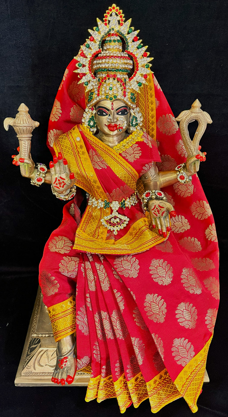 Royal Pre-Stitched Tapeta Silk Devi Saree - Red Saree with Yellow border