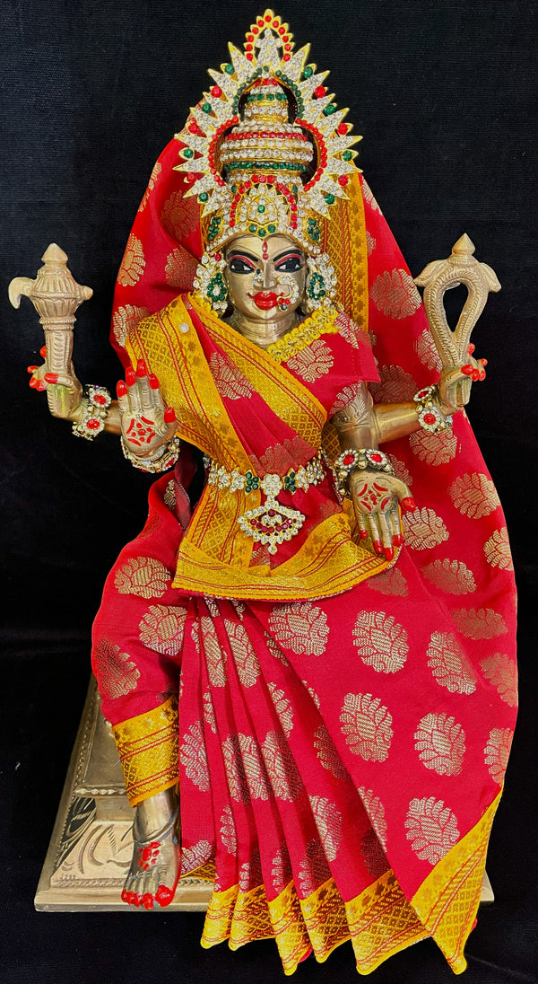 Royal Pre-Stitched Tapeta Silk Devi Saree - Red Saree with Yellow border