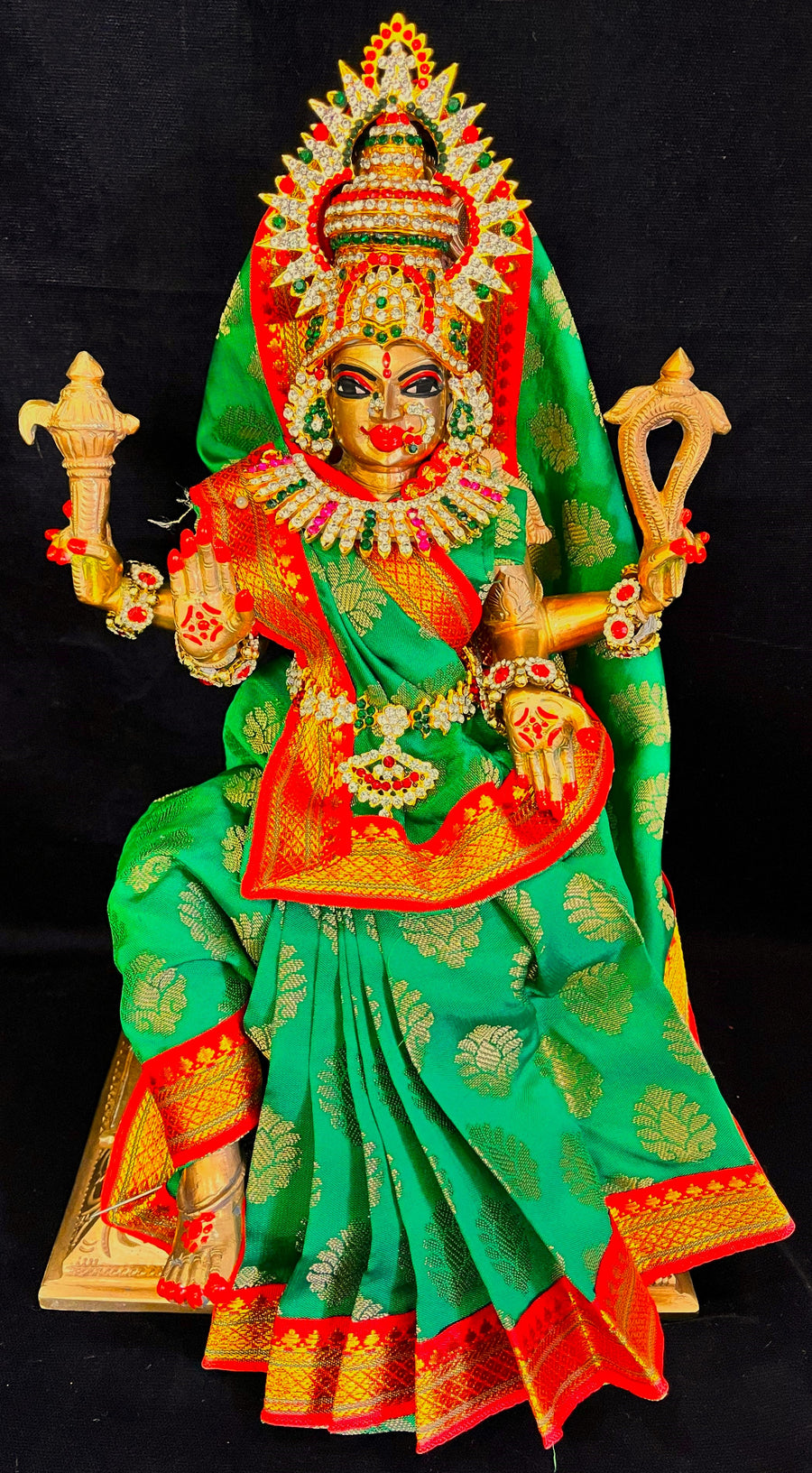 Royal Pre-Stitched Tapeta Silk Devi Saree - Green Saree with Red border