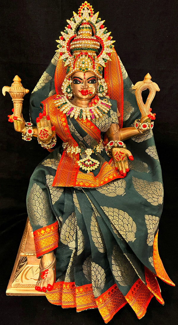 Royal Pre-Stitched Tapeta Silk Devi Saree - Bottle Green  Saree with Orange border