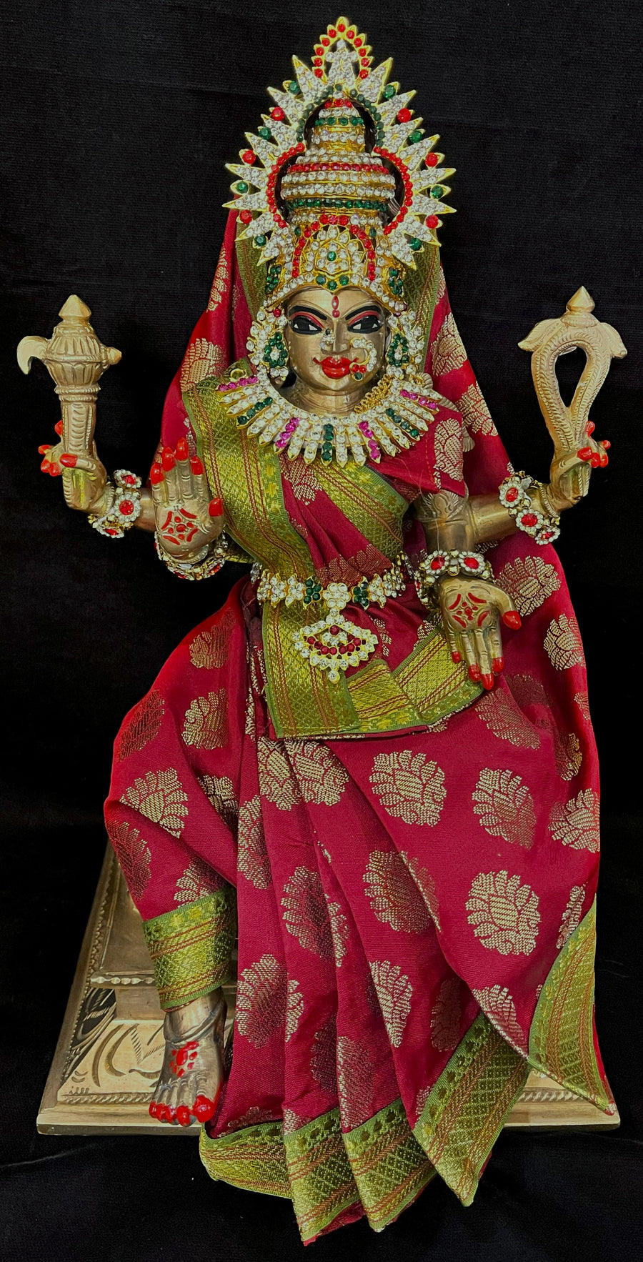 Royal Pre-Stitched Tapeta Silk Devi Saree - Maroon Saree with Sap Green border