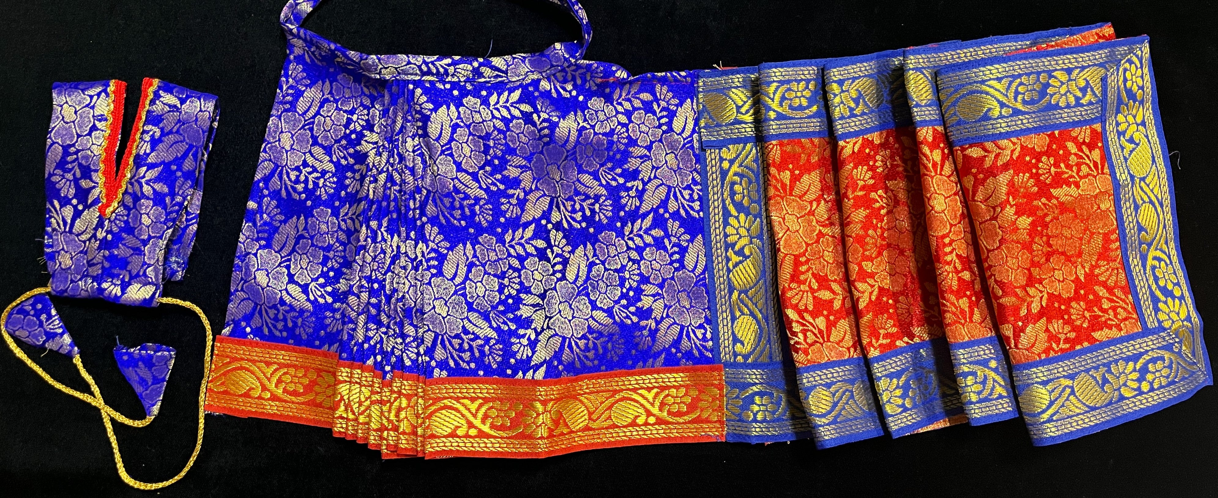 Devi, Durga, Kali, Radha Pre stiched Saree,  made of Brocade Silk (not pure silk) in Royal Blue and  Red Contrast - Royal Blue Pre plated saree with  Red Contrast 3