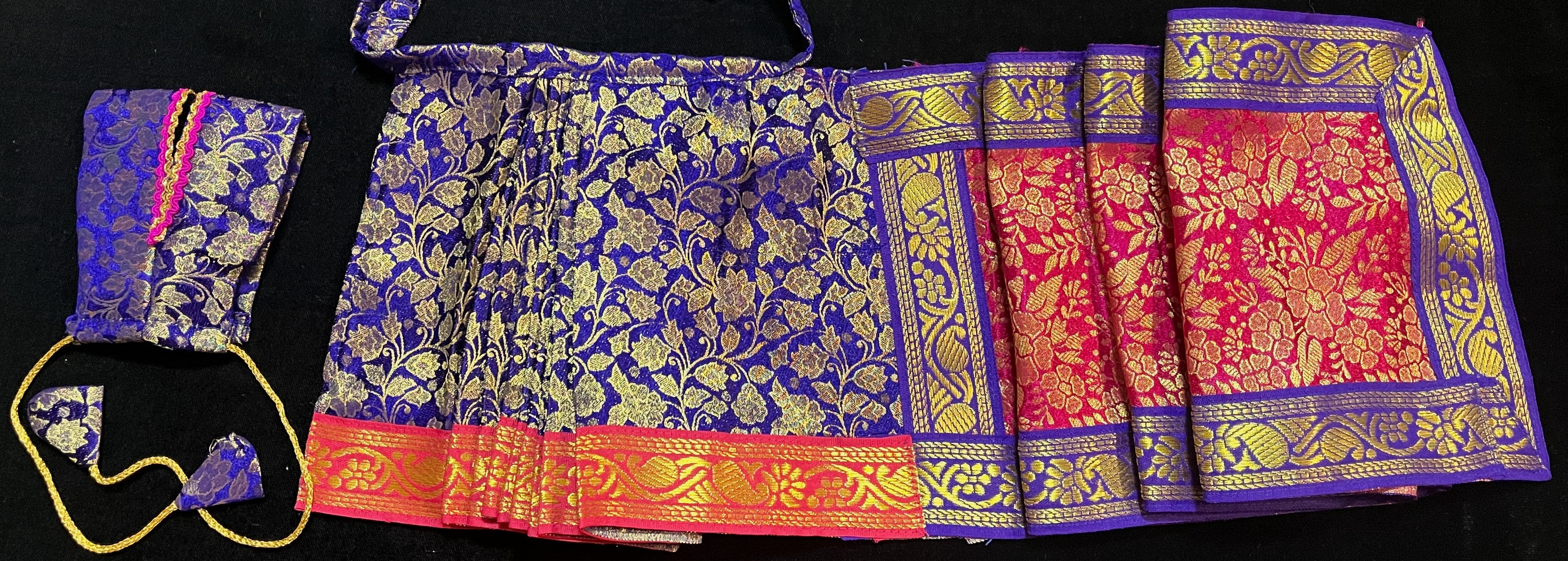 Devi, Durga, Kali, Radha Pre stiched Saree,  made of Brocade Silk (not pure silk) in Royal Blue and Rani Pink Contrast - Royal Blue Pre plated saree with Rani Pink Contrast 3