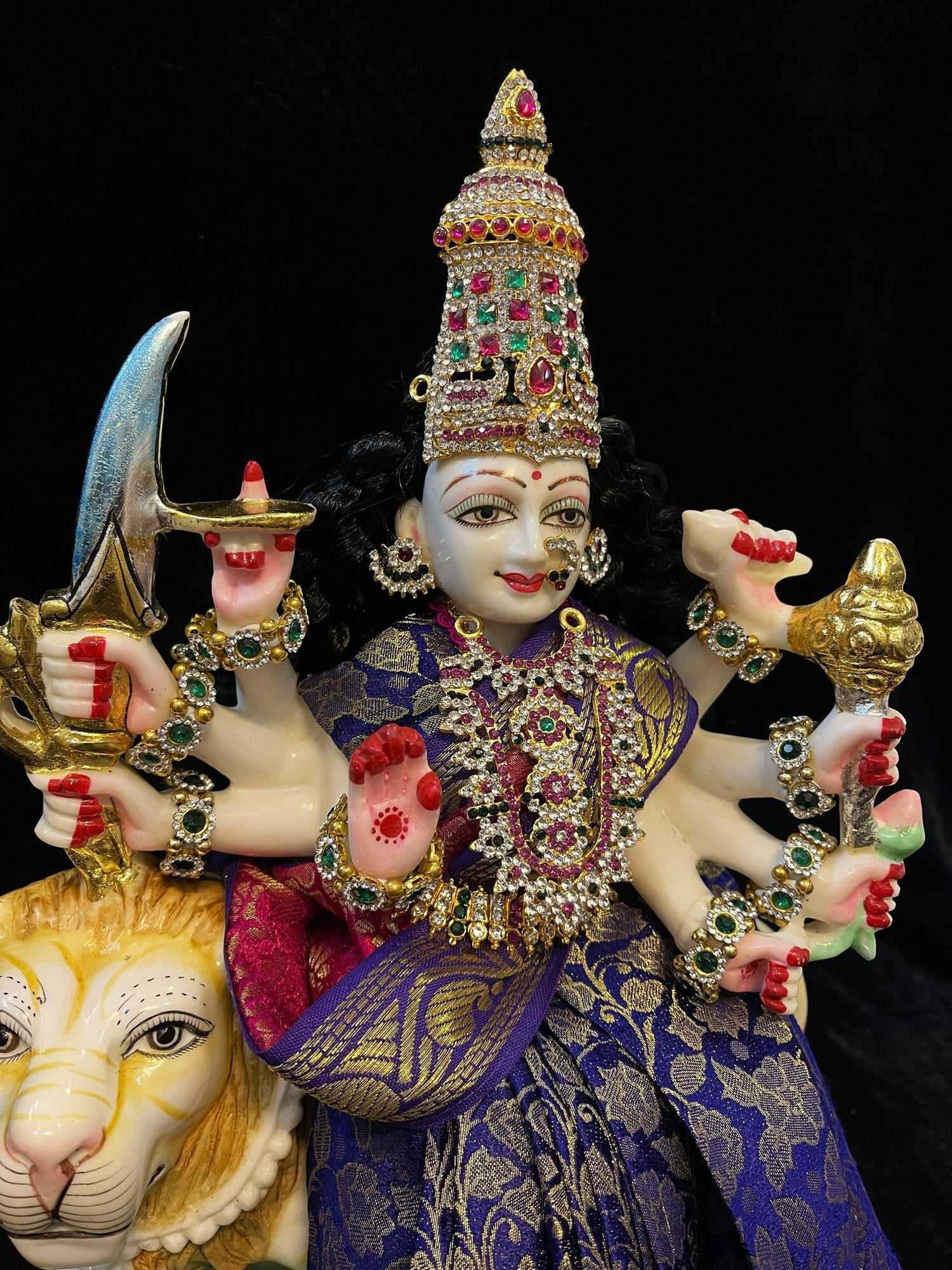 Devi, Durga, Kali, Radha Pre stiched Saree,  made of Brocade Silk (not pure silk) in Royal Blue and Rani Pink Contrast - Royal Blue Pre plated saree with Rani Pink Contrast 4
