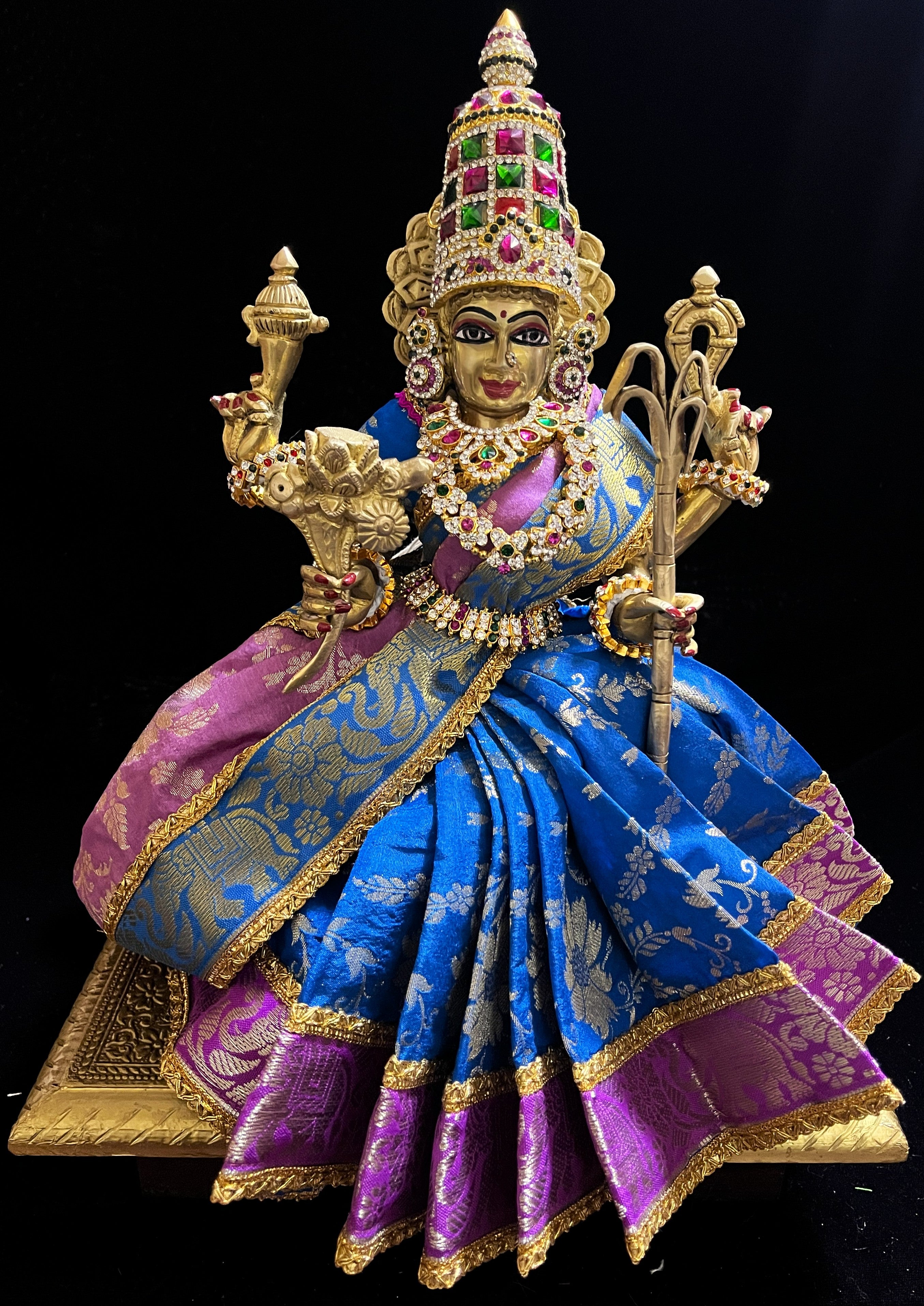 Devi, Durga, Kali, Radha Pre stiched Saree,  made of Brocade Silk (not pure silk) in Light Blue and Baby Pink Contrast - Light Blue Pre plated saree with Baby Pink Contrast 2