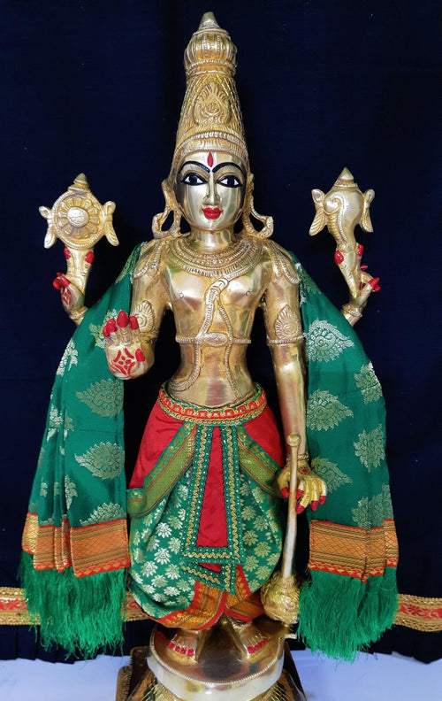 Dasavataram inspired inspired Deity dhoti and patka shalya / Uparna vastra made of Tapeta Silk (Not Pure Silk) - Green Dhoti with Red Pleats and Green Shalya
