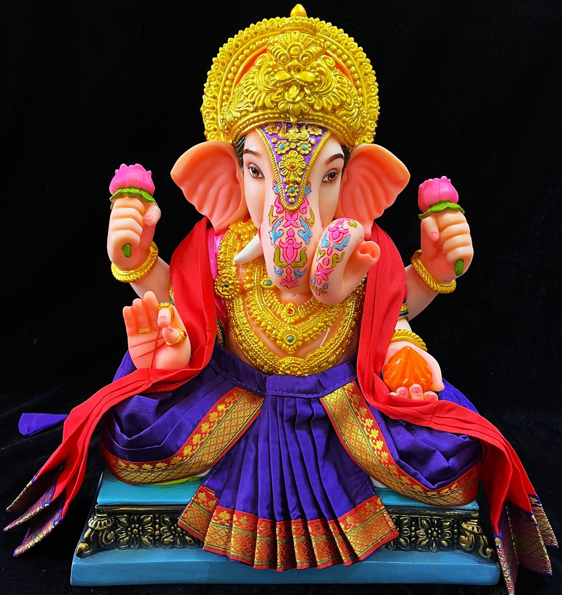 Dagdusheth Halwai Ganpati Dhoti made of Plain Silk (Not Pure Silk) - Bule dhoti with  Red  border and   Red shalya 1