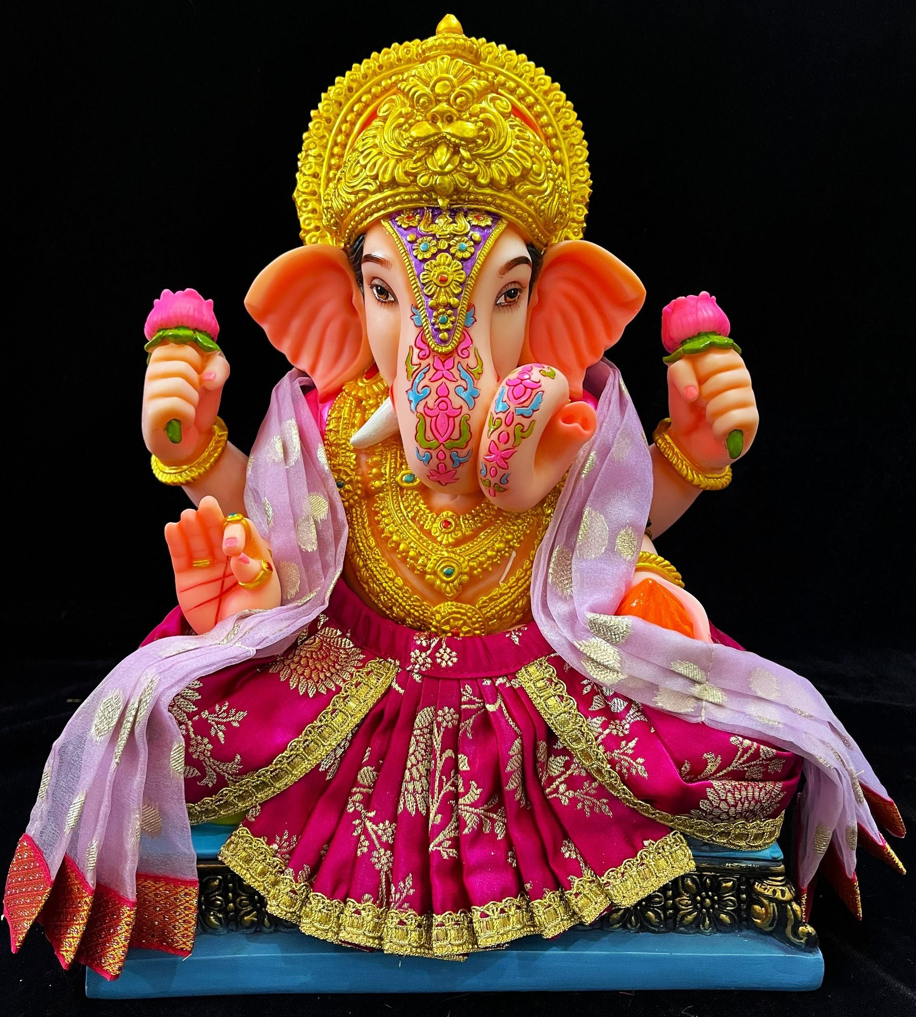 Dagdusheth Halwai Ganpati Dhoti made of Banaras Silk (Pure Silk) - Pink Dhoti with Light Pink  Shalya 1
