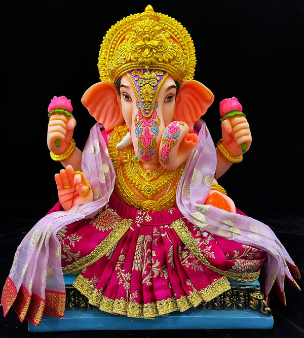 Dagdusheth Halwai Ganpati Dhoti made of Banaras Silk (Pure Silk) - Pink Dhoti with Light Pink  Shalya