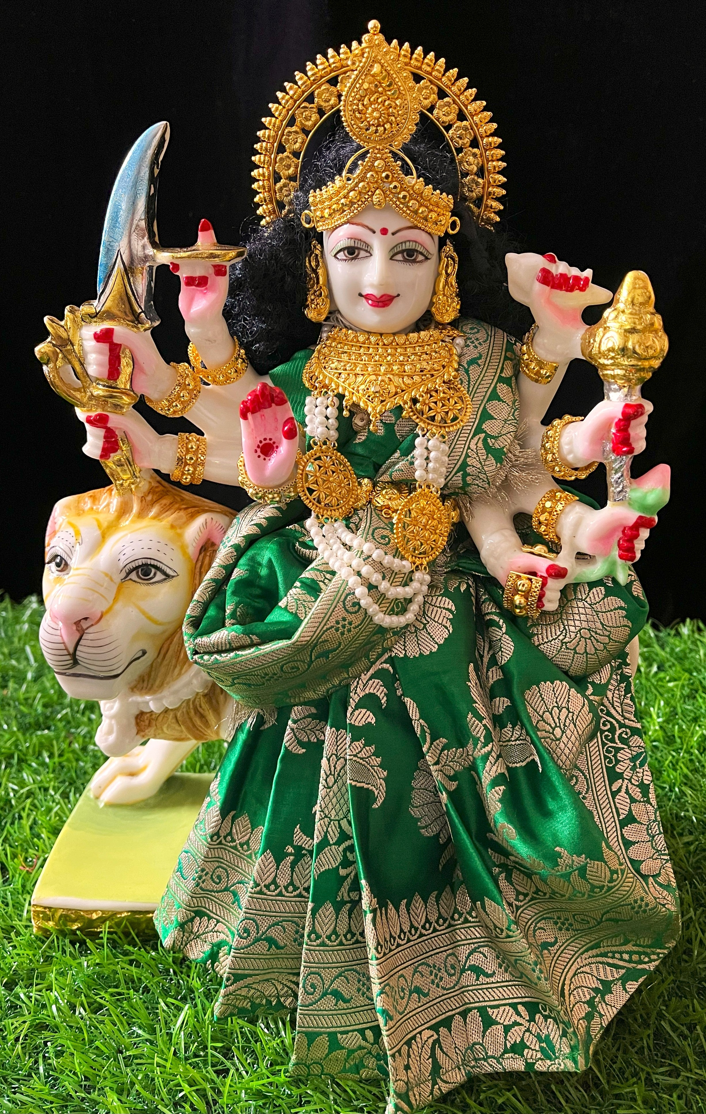 Royal Pre-Stitched Banaras Pure Silk Devi Saree - Dark Green colour Pre-stitched saree with  Dark Green colour blouse 1