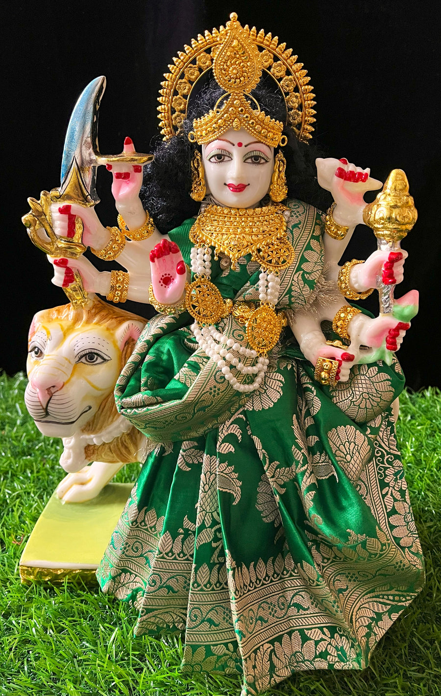 Royal Pre-Stitched Banaras Pure Silk Devi Saree - Dark Green colour Pre-stitched saree with  Dark Green colour blouse