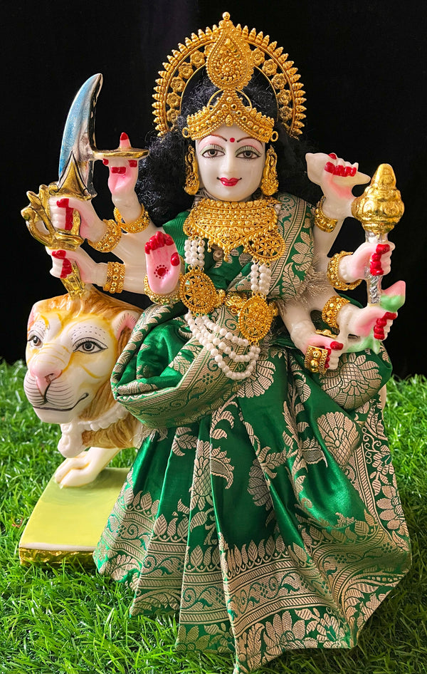 Royal Pre-Stitched Banaras Pure Silk Devi Saree - Dark Green colour Pre-stitched saree with  Dark Green colour blouse
