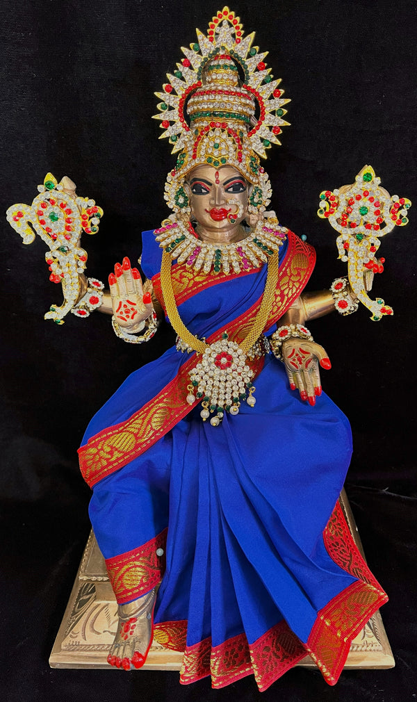 Royal Pre-Stitched Plain Silk Devi Saree (Not Pure Silk) - Royal Blue Saree with Red border