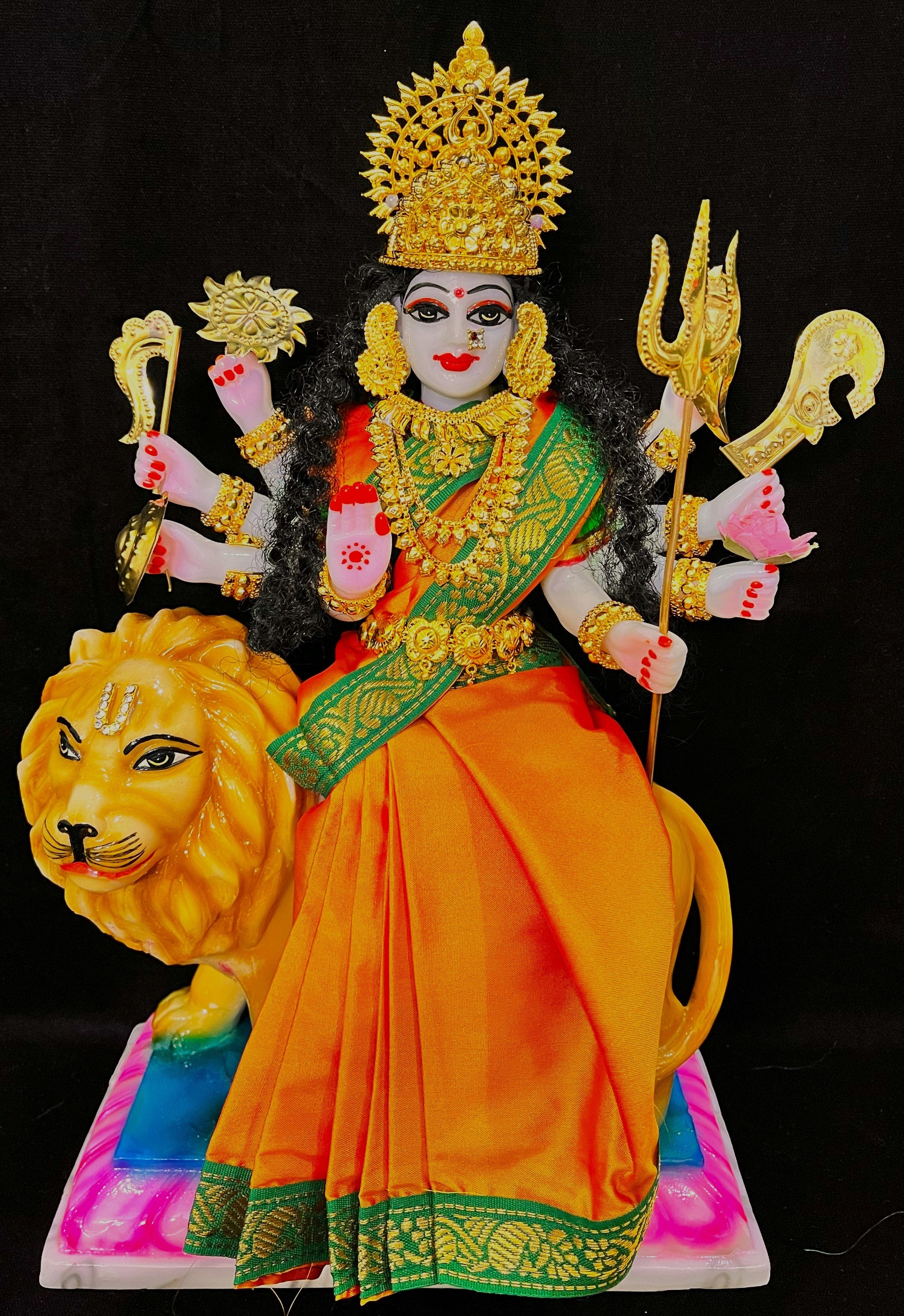Royal Pre-Stitched Plain Silk Devi Saree (Not Pure Silk) - Orange Saree with Green border 1
