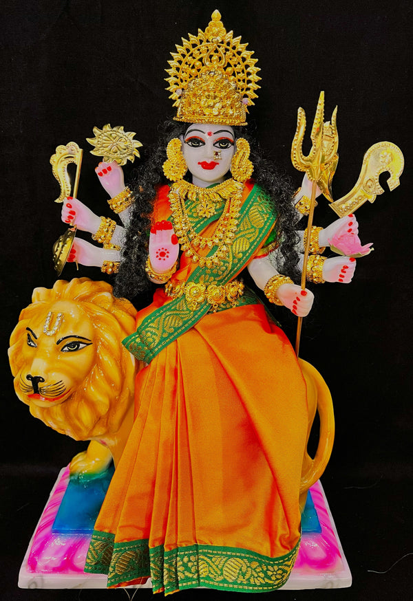 Royal Pre-Stitched Plain Silk Devi Saree (Not Pure Silk) - Orange Saree with Green border