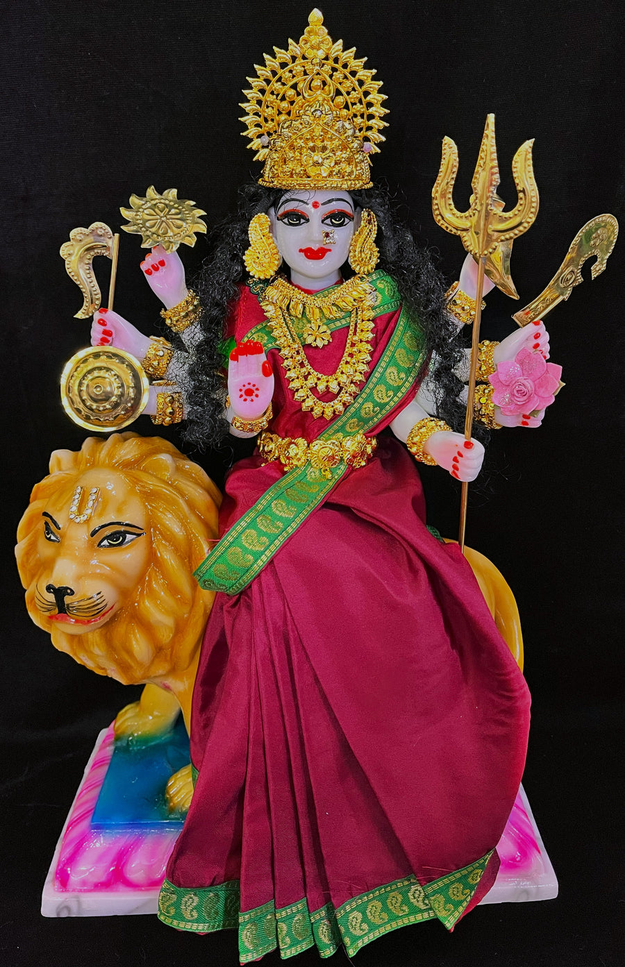 Royal Pre-Stitched Plain Silk Devi Saree (Not Pure Silk) - Maroon Saree with Green border