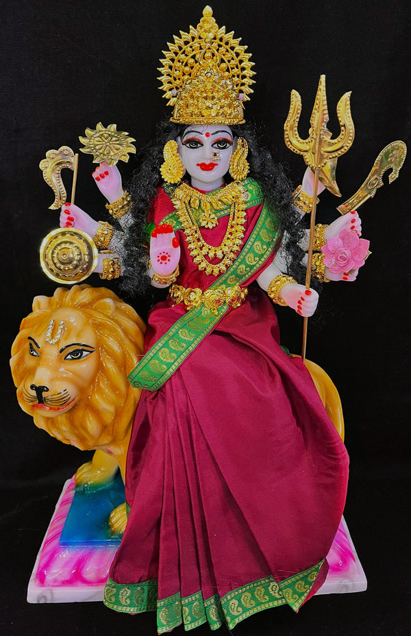 Royal Pre-Stitched Plain Silk Devi Saree (Not Pure Silk) - Maroon Saree with Green border