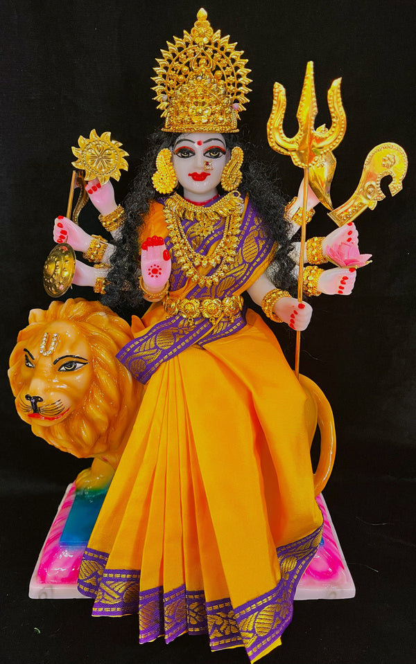Royal Pre-Stitched Plain Silk Devi Saree (Not Pure Silk) - Yellow Saree with Purple border