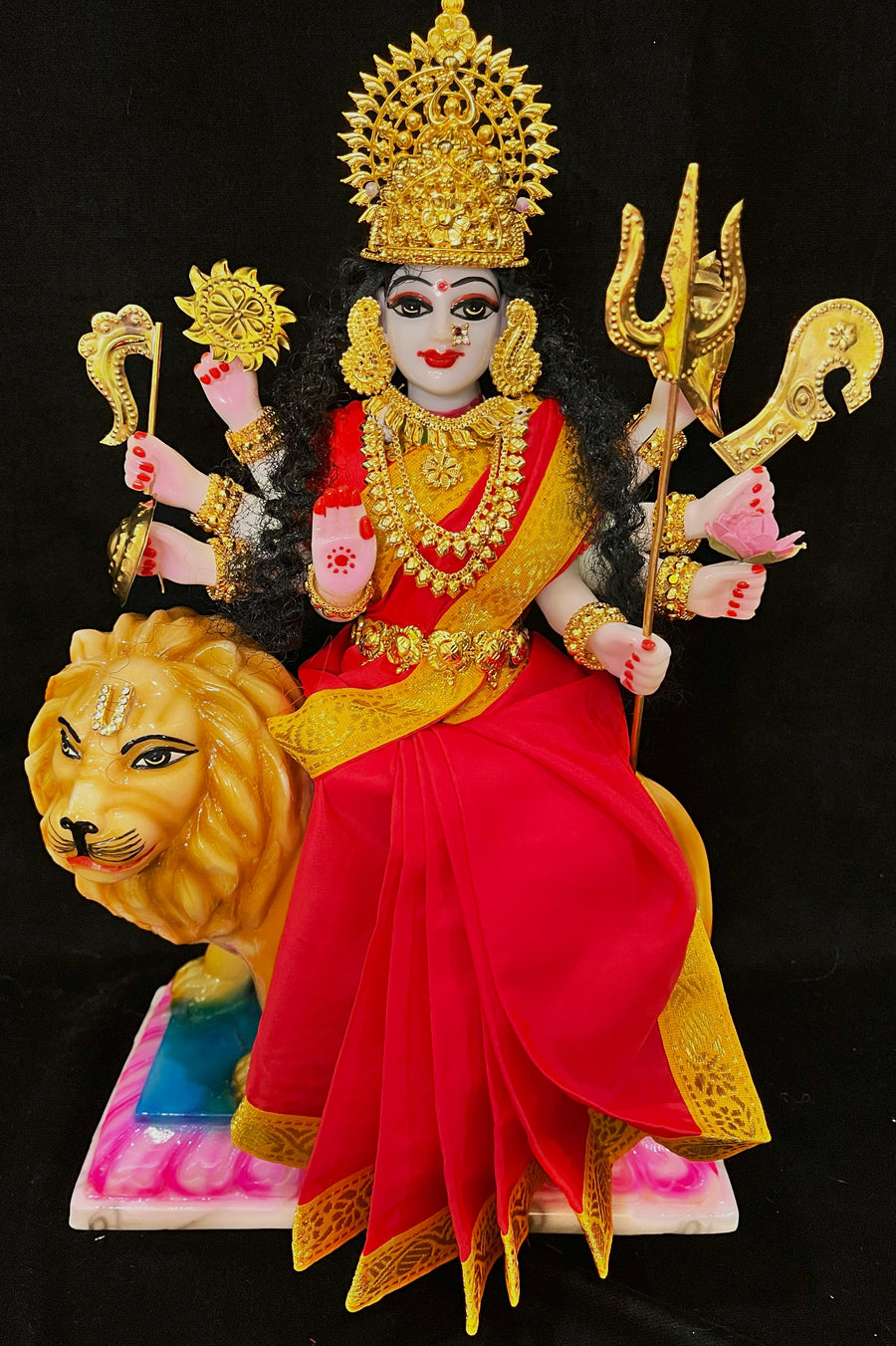 Royal Pre-Stitched Plain Silk Devi Saree (Not Pure Silk) - Red Saree with Yellow border
