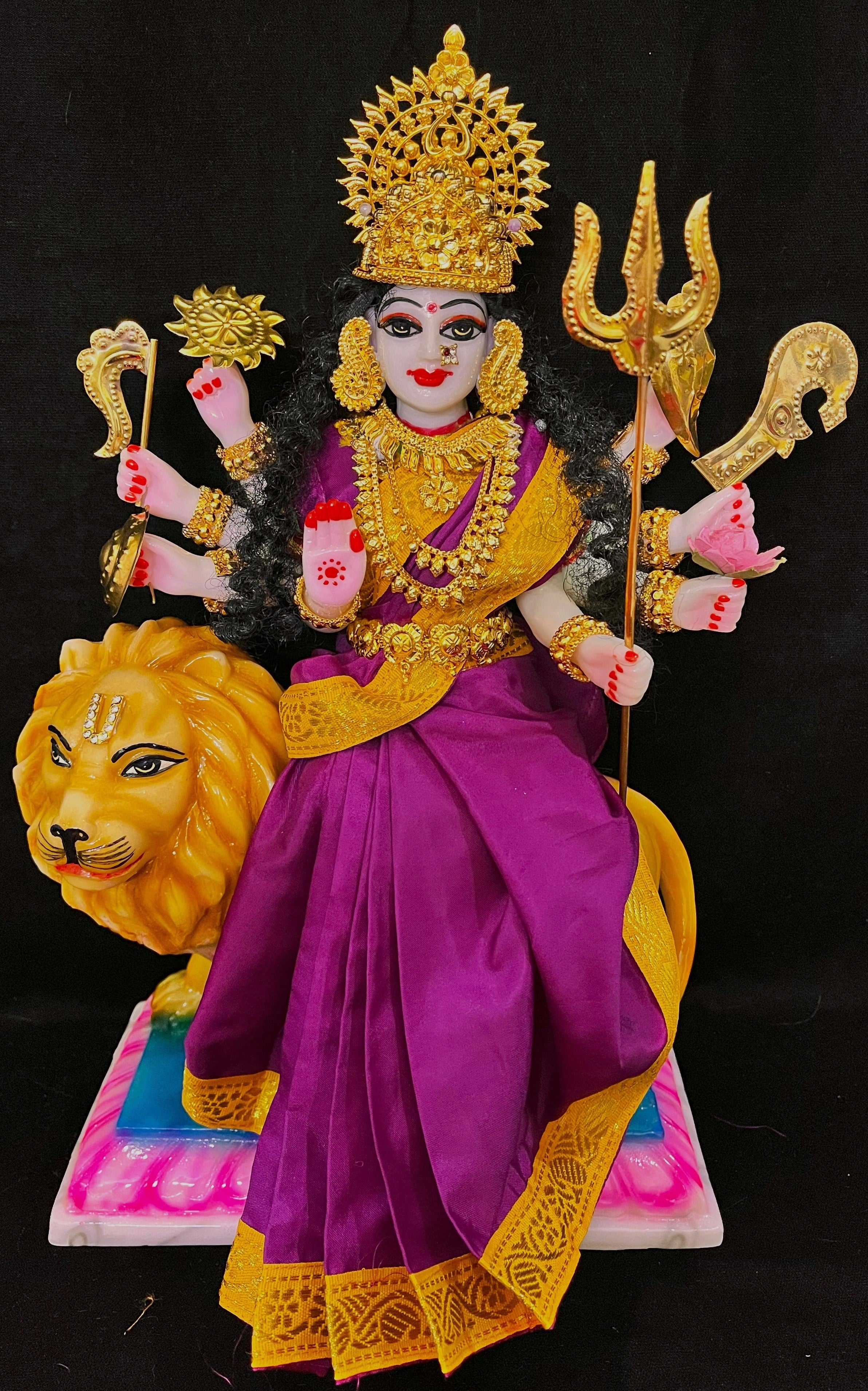 Royal Pre-Stitched Plain Silk Devi Saree (Not Pure Silk) - Purple Saree with Yellow border 1