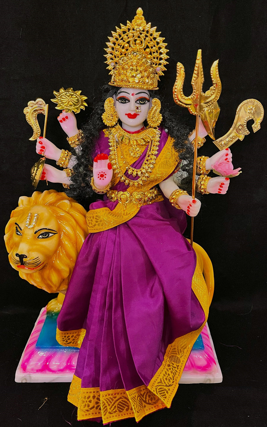 Royal Pre-Stitched Plain Silk Devi Saree (Not Pure Silk) - Purple Saree with Yellow border