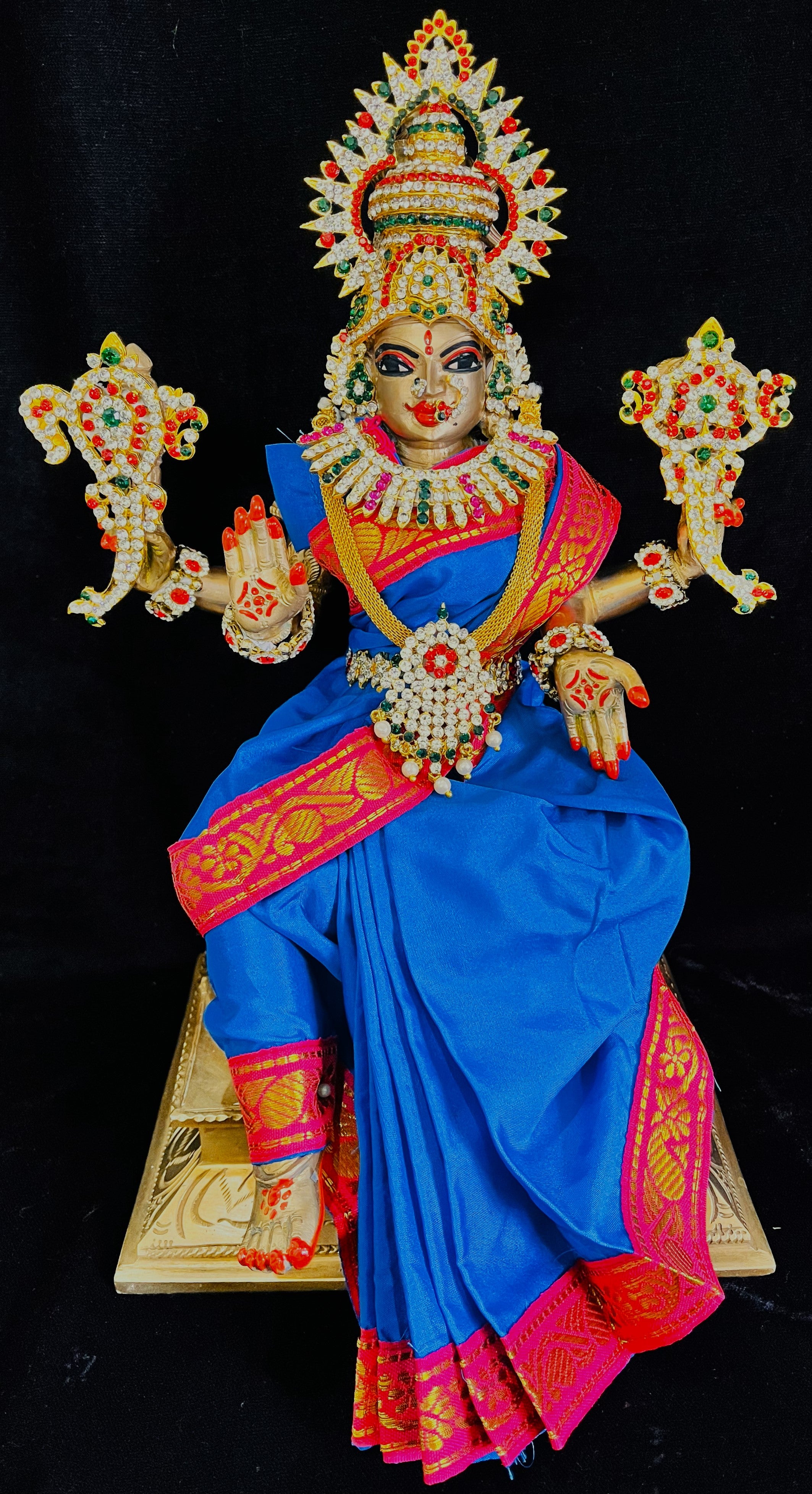Royal Pre-Stitched Plain Silk Devi Saree (Not Pure Silk) - Royal Blue Saree with Red border 1