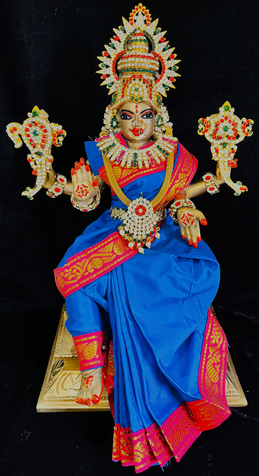Royal Pre-Stitched Plain Silk Devi Saree (Not Pure Silk) - Royal Blue Saree with Red border