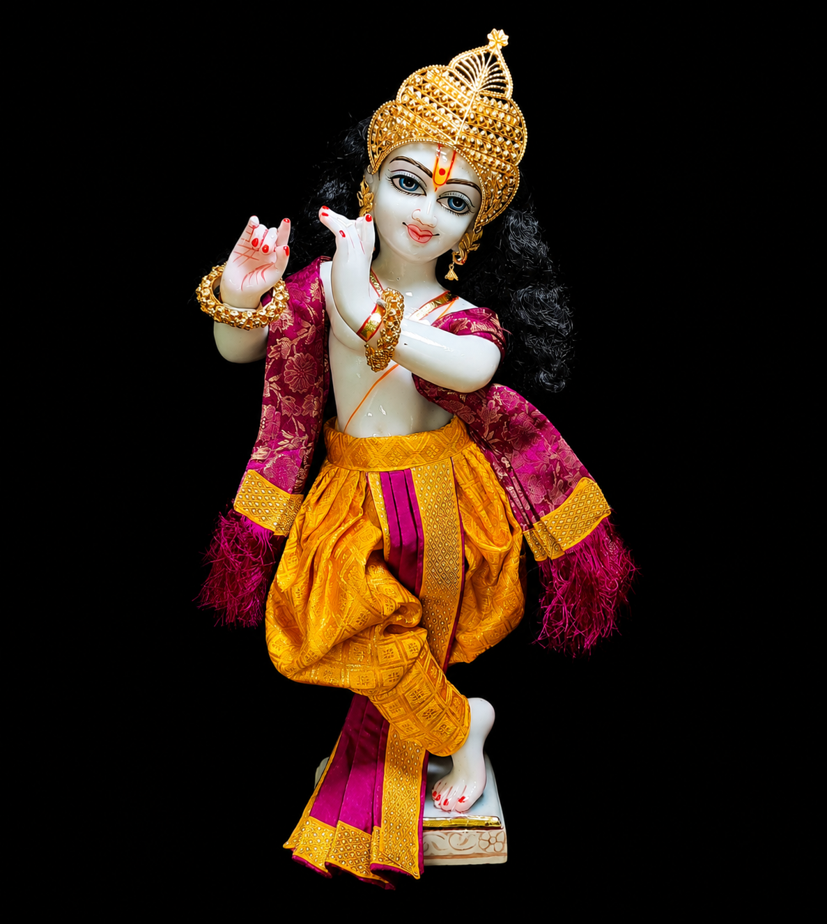 Devanesa inspired Deity dhoti and patka shalya / Uparna vastra made of Brocade Silk (Not Pure Silk) - Pink and Yellow dhoti with Pink shalya 1
