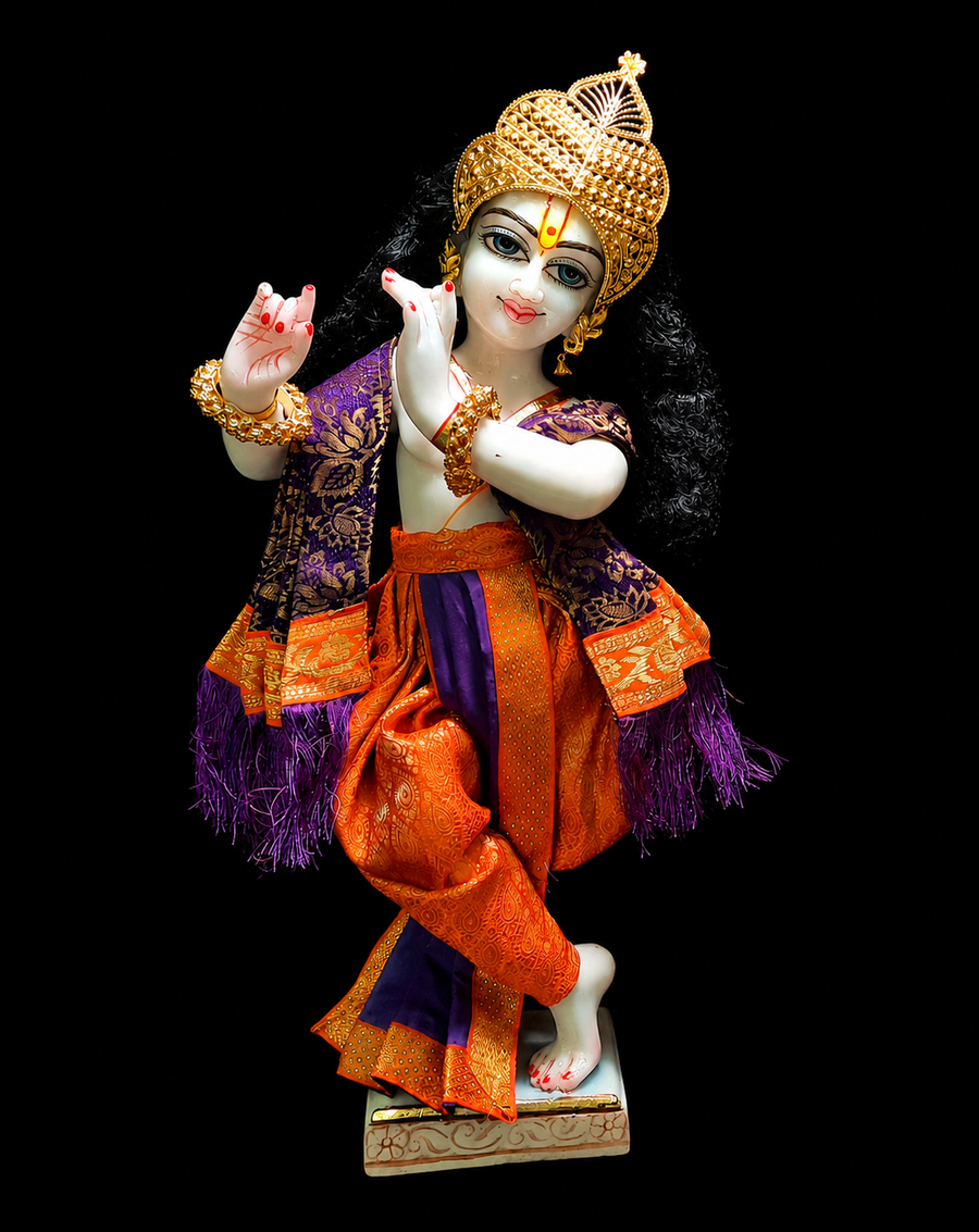 Devanesa inspired Deity dhoti and patka shalya / Uparna vastra made of Brocade Silk (Not Pure Silk) - Purple and Orange dhoti with Purple shalya