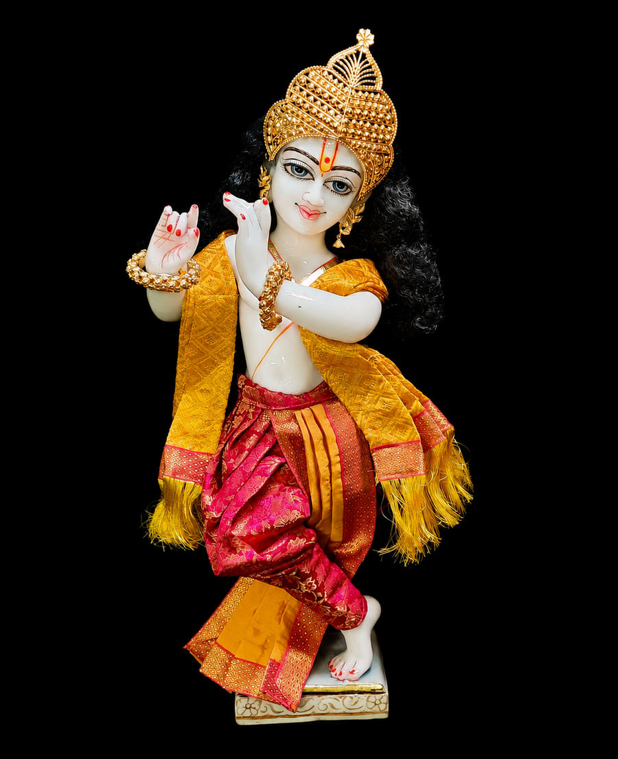 Devanesa inspired Deity dhoti and patka shalya / Uparna vastra made of Brocade Silk (Not Pure Silk) - Pink and Yellow dhoti with Yellow shalya