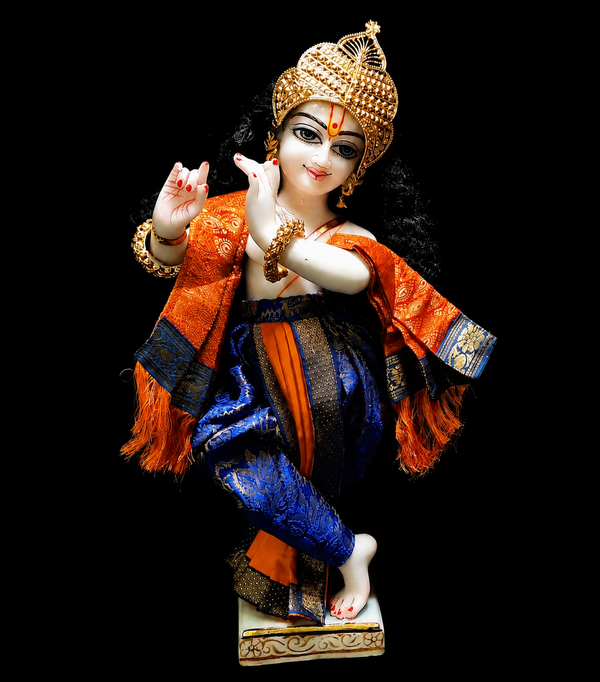 Devanesa inspired Deity dhoti and patka shalya / Uparna vastra  made of Brocade Silk (Not Pure Silk) - Orange and Royal Blue dhoti with Orange shalya