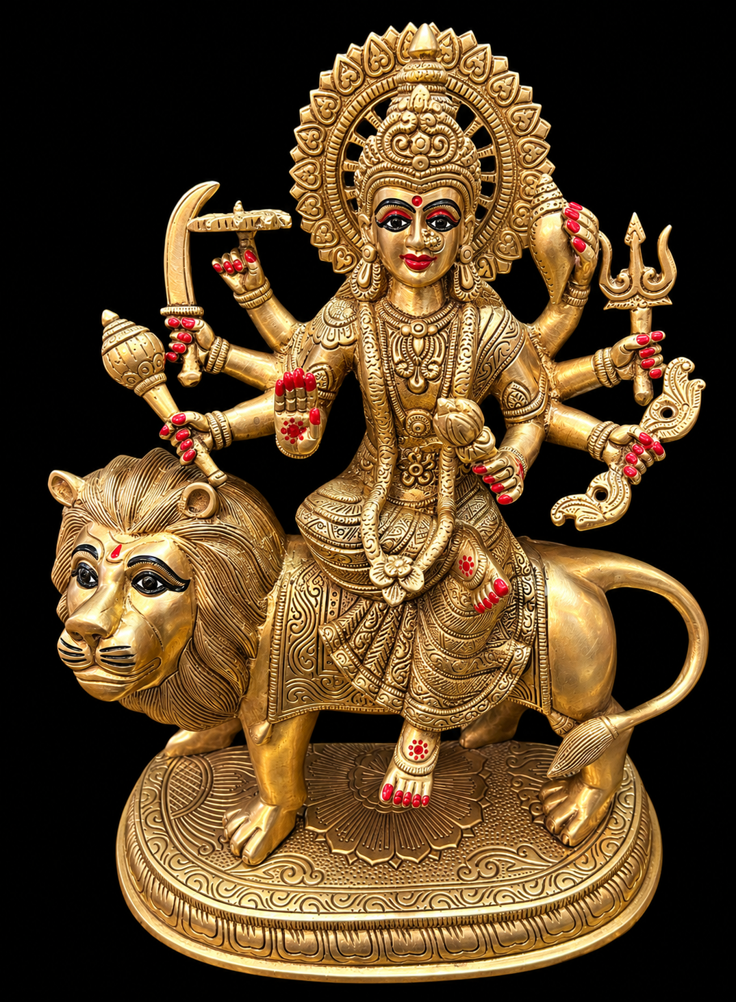 Majestic Brass Maa Durga on Lion Idol – 15 Inches | Handcrafted Divine Sculpture 1