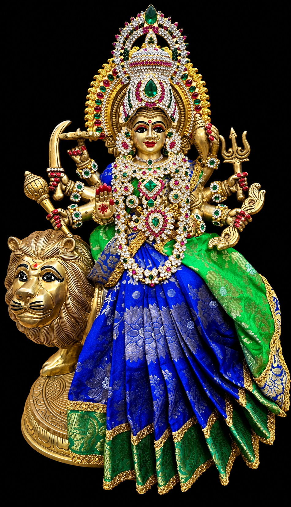 Majestic Brass Maa Durga on Lion Idol with alankaram – 15 Inches | Handcrafted Divine Sculpture 1