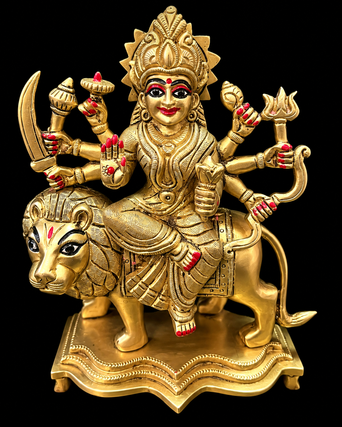 Majestic Brass Maa Durga on Lion Idol – 9 Inches | Handcrafted Divine Sculpture 1