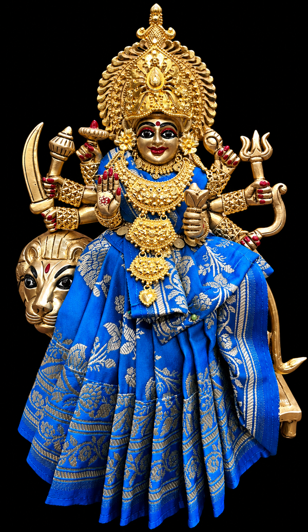 Majestic Brass Maa Durga on Lion Idol with alankaram – 9 Inches | Handcrafted Divine Sculpture