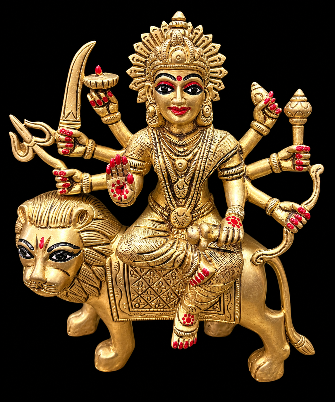 Majestic Brass Maa Durga on Lion Idol – 7.5 Inches | Handcrafted Divine Sculpture 1