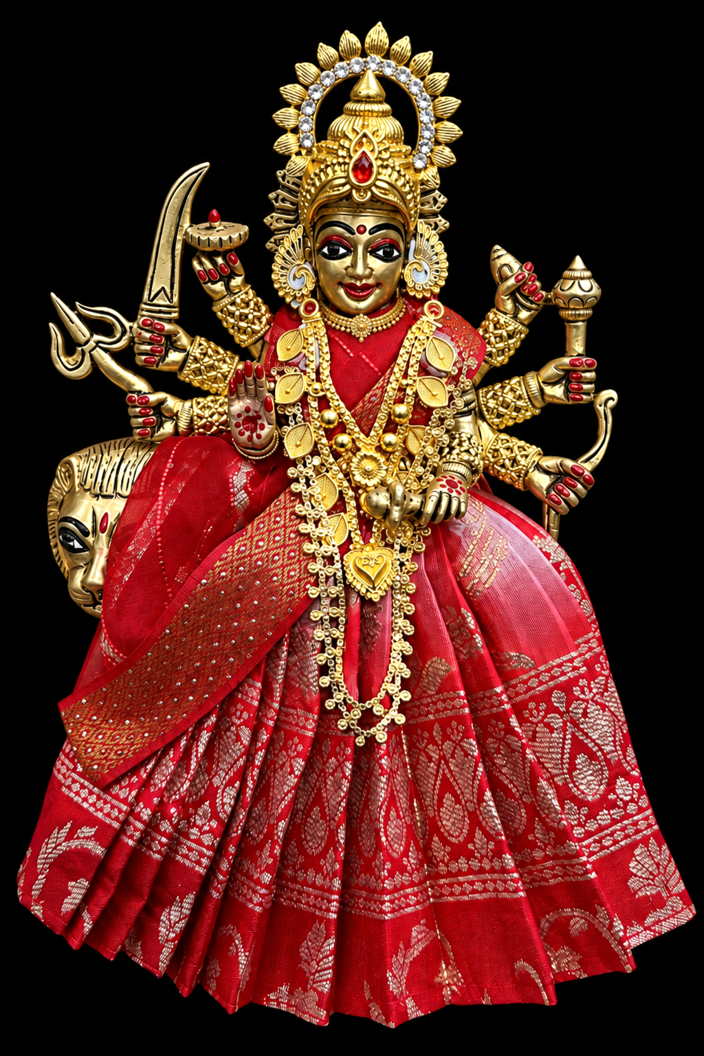 Majestic Brass Maa Durga on Lion Idol with alankaram – 7.5 Inches | Handcrafted Divine Sculpture 1