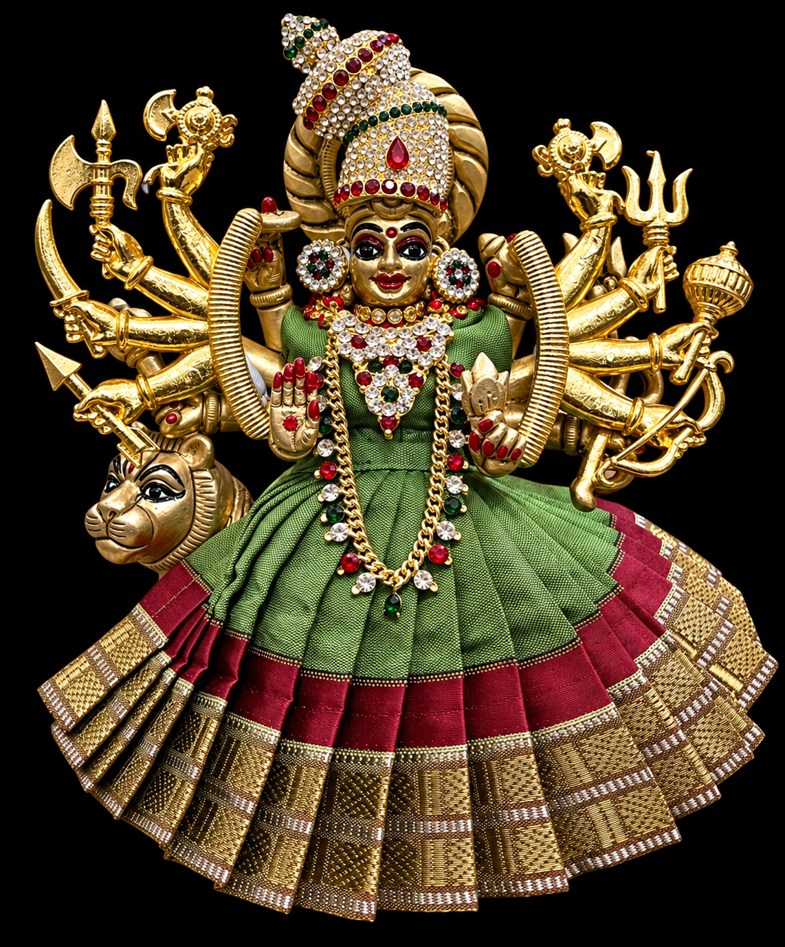 Majestic Brass Maa Durga on Lion Idol with alankaram – 6 Inches | Handcrafted Divine Sculpture 1