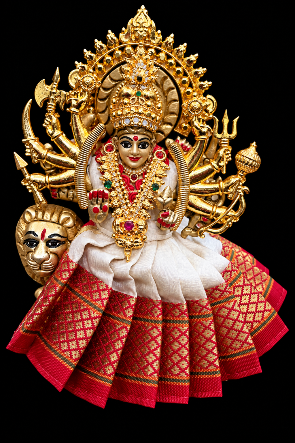 Majestic Brass Maa Durga on Lion Idol with alankaram – 4 Inches | Handcrafted Divine Sculpture 1